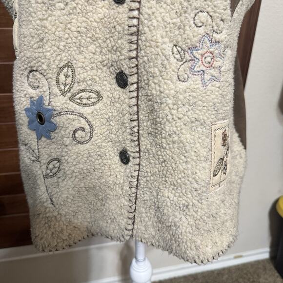 Vintage 90s Alfred Dunner Vest Embroidered Fleece Sherpa Brown & Cream Fall Sz M - Picture 3 of 10
